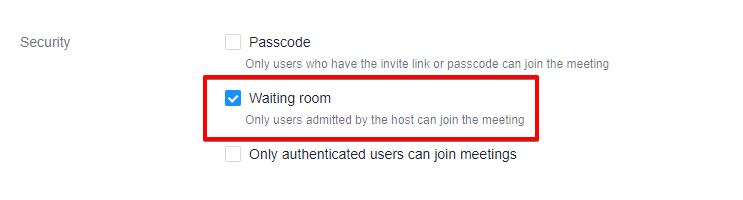 The waiting room option in the security section
