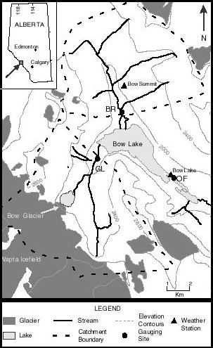 Map of Bow Lake in Banff National Park, Alberta