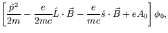 $\displaystyle \left[ \frac{\hat{p}^2}{2m}
-\frac{e}{2mc} \hat{L}\cdot\vec{B} -\frac{e}{mc}
\hat{s}\cdot\vec{B} + eA_0 \right] \phi_0 ,$