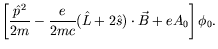 $\displaystyle \left[ \frac{\hat{p}^2}{2m}
-\frac{e}{2mc} (\hat{L}+2\hat{s})\cdot\vec{B} + eA_0 \right] \phi_0.$