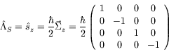 \begin{displaymath}
\hat{\Lambda}_S = \hat{s}_z = \frac{\hbar}{2} \vec{\Sigma}_z...
...} 1&0&0&0\\ 0&-1&0&0\\
0&0&1&0\\ 0&0&0&-1 \end{array} \right)
\end{displaymath}