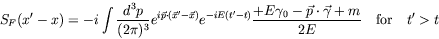 \begin{displaymath}
S_F(x^{\prime}-x) = -i \int \frac{d^3p}{(2\pi)^3}
e^{i\vec{p...
...ot\vec{\gamma} + m}{2E}
\quad\textrm{for}\quad t^{\prime} > t
\end{displaymath}