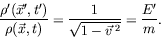 \begin{displaymath}
\frac{\rho^\prime(\vec{x}^\prime,t^\prime)}{\rho(\vec{x},t)} =
\frac{1}{\sqrt{1-\vec{v}^{\: 2}}} = \frac{E^\prime}{m} .
\end{displaymath}