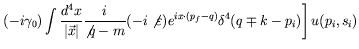 $\displaystyle \left. (-i\gamma_0) \int \frac{d^4x}{\vert\vec{x}\vert}
\frac{i}{...
...-i\not{\varepsilon}) e^{ix\cdot(p_f-q)} \delta^4(q\mp
k-p_i) \right] u(p_i,s_i)$