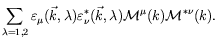 $\displaystyle \sum_{\lambda=1,2} \varepsilon_\mu(\vec{k},\lambda)
\varepsilon_\nu^*(\vec{k},\lambda) \mathcal{M}^\mu(k) \mathcal{M}^{*\nu}(k).$