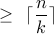 displaystyle geq : : lceil frac{n}{k} rceil