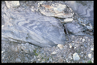 Approximately similar fold (class 2) in slate, Old Man's Pond, Newfoundland