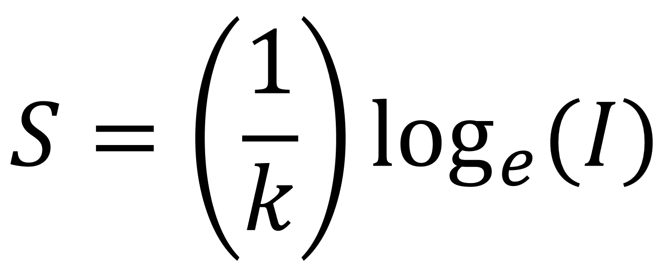 S=(1/k)loge(I) equation