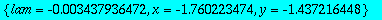 {lam = -.3437936472e-2, x = -1.760223474, y = -1.437216448}
