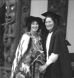 Dr. Makere Stewart-Harawira, left, at a convocation ceremony in New Zealand. Stewart-Harawira says Canada needs to go much further in embracing first nations.