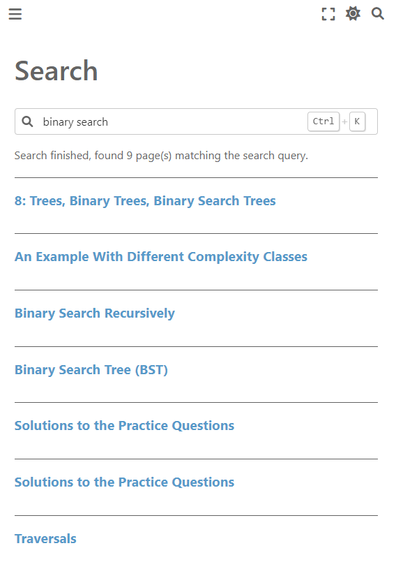 Links that come up for term "binary search"